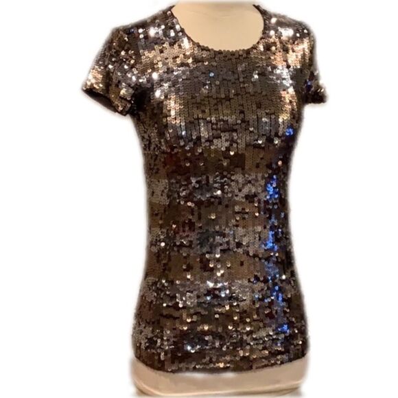 Alice + Olivia Tops - Alice + Olivia bronze silver sequin striped top Small